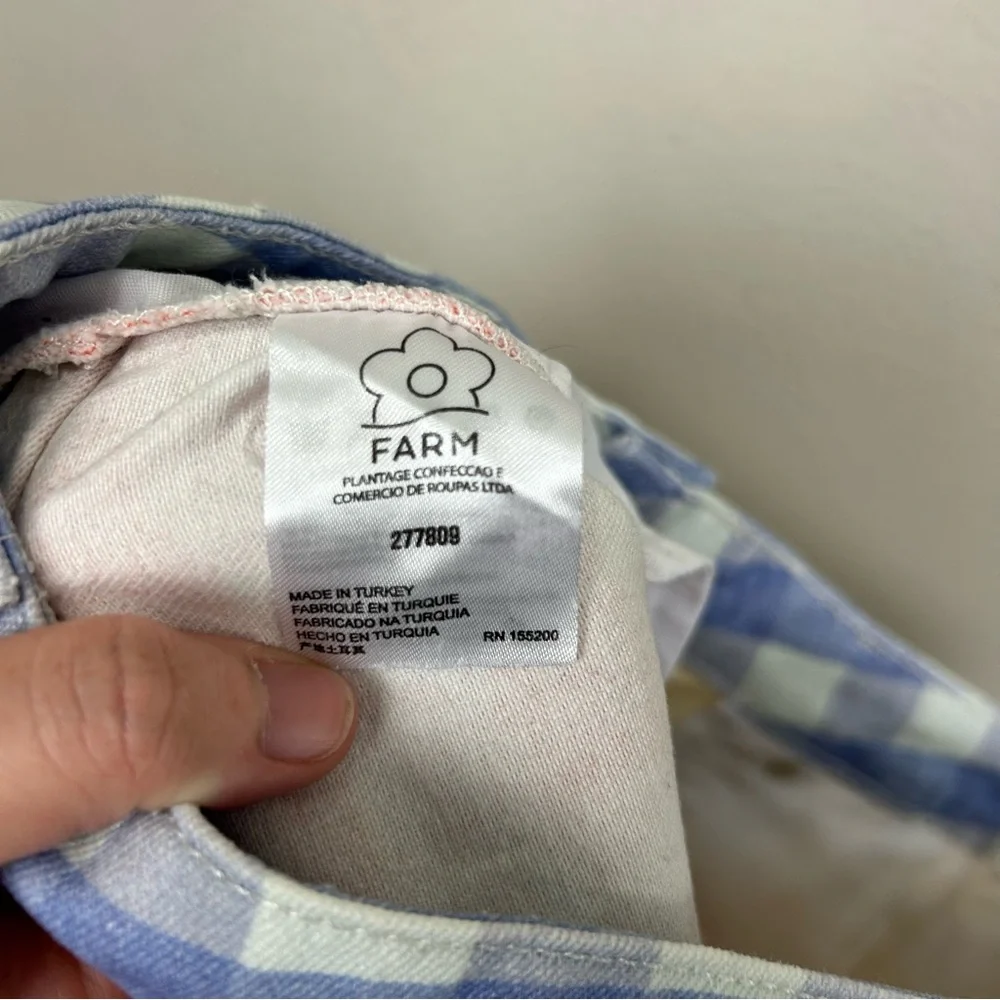 Farm Rio Gingham High Rise Shorts Size Small Red Blue Yellow Denim Cut Off - Picture 11 of 12